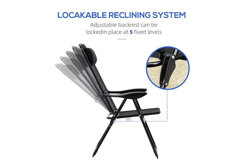 Outsunny Portable Folding Recliner Outdoor Patio Backrest | Black | Set of 2 Outsunny Portable Folding Recliner Outdoor Patio Backrest | Black | Set of 2