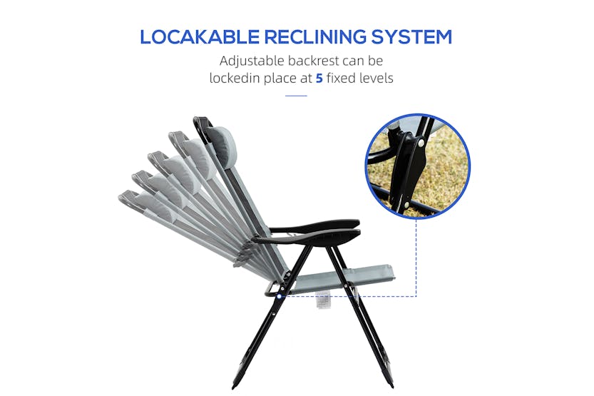 Outsunny Portable Folding Recliner Outdoor Patio Backrest | Grey | Set of 2 Outsunny Portable Folding Recliner Outdoor Patio Backrest | Grey | Set of 2