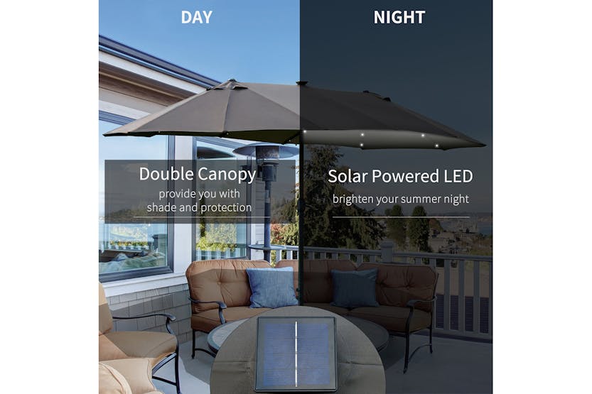 Outsunny Double-Sided Umbrella with LED Solar Lights | Dark Grey Outsunny Double-Sided Umbrella with LED Solar Lights | Dark Grey