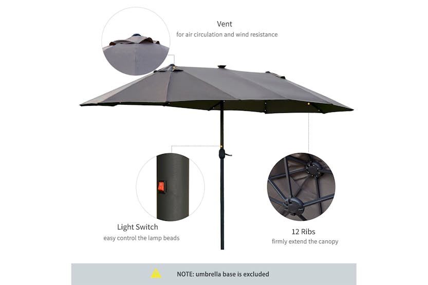 Outsunny Double-Sided Umbrella with LED Solar Lights | Dark Grey Outsunny Double-Sided Umbrella with LED Solar Lights | Dark Grey