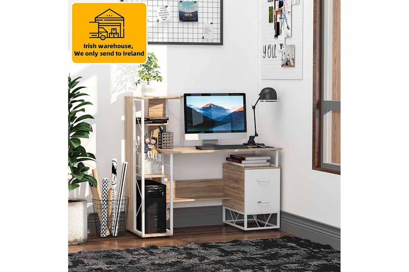 Homcom Computer Desk with Multi-Shelves | Oak/White Homcom Computer Desk with Multi-Shelves | Oak/White