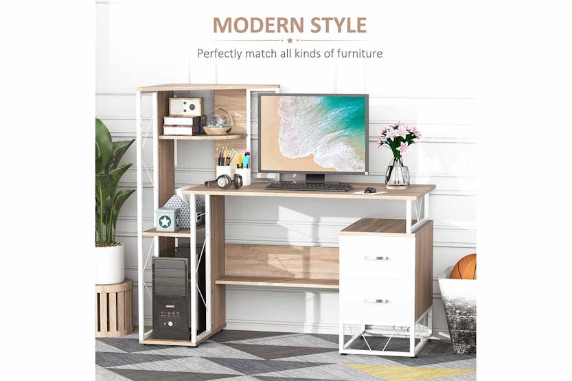 Homcom Computer Desk with Multi-Shelves | Oak/White Homcom Computer Desk with Multi-Shelves | Oak/White