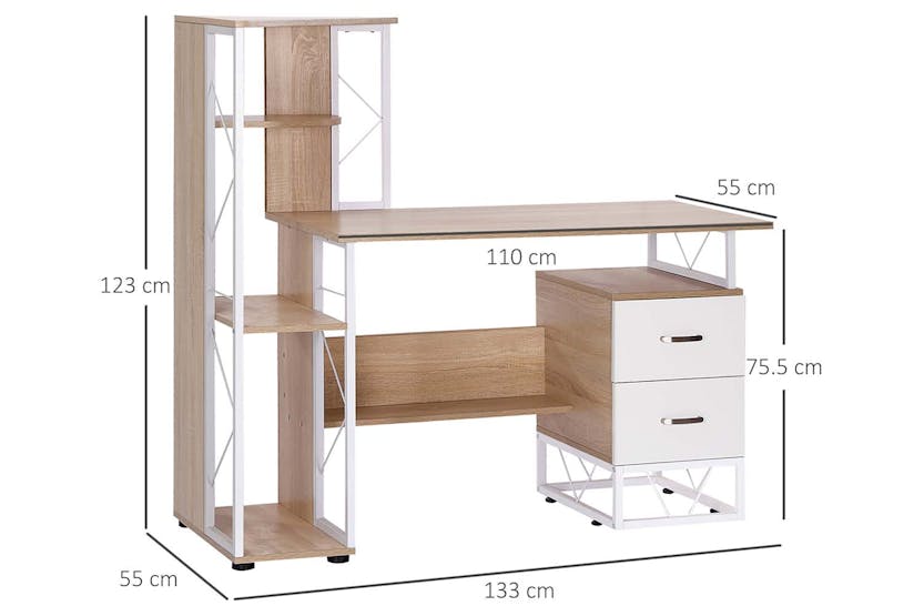 Homcom Computer Desk with Multi-Shelves | Oak/White Homcom Computer Desk with Multi-Shelves | Oak/White