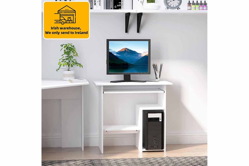 Homcom Computer Desk with Keyboard Tray & Storage Shelf | White Homcom Computer Desk with Keyboard Tray & Storage Shelf | White