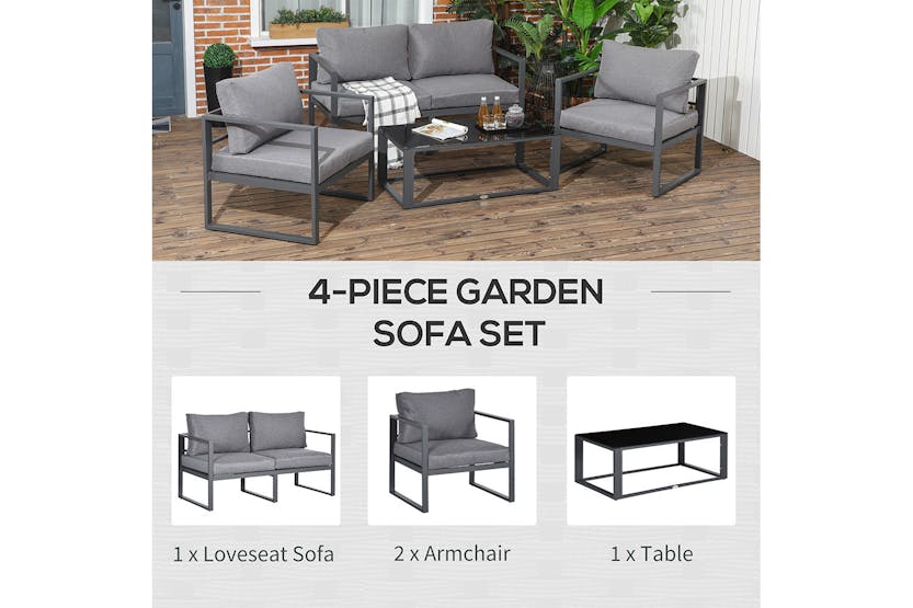Outsunny Garden Bench & Side Table Set with Cushions | Grey | Set of 4 Outsunny Garden Bench & Side Table Set with Cushions | Grey | Set of 4