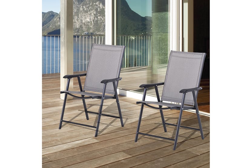 Outsunny Foldable Outdoor Garden Chairs | Grey/Black Outsunny Foldable Outdoor Garden Chairs | Grey/Black