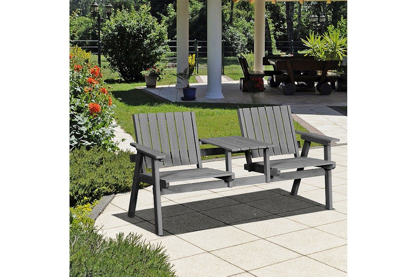 Outsunny Outdoor Garden Bench Chair with Table | Grey Outsunny Outdoor Garden Bench Chair with Table | Grey
