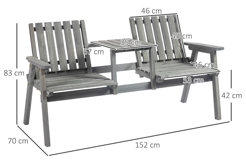 Outsunny Outdoor Garden Bench Chair with Table | Grey Outsunny Outdoor Garden Bench Chair with Table | Grey