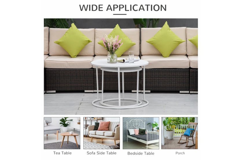 Outsunny Round Coffee Table Pair | White Outsunny Round Coffee Table Pair | White