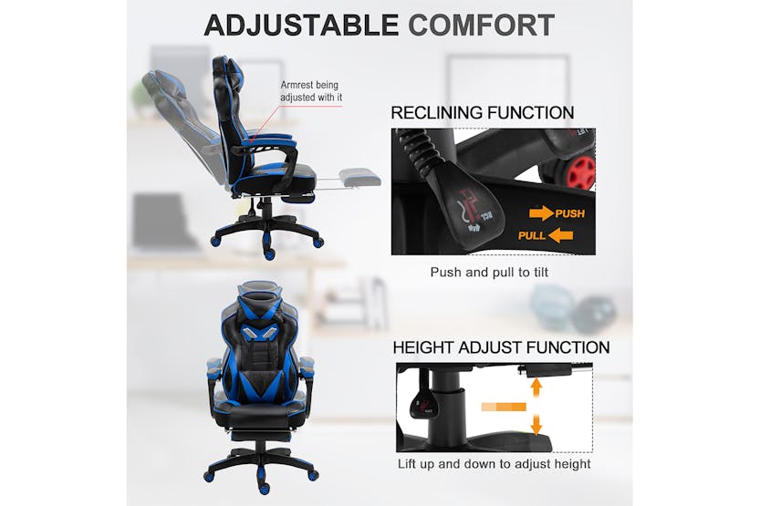 Vinsetto Racing Gaming Chair with Footrest | Blue/Black Vinsetto Racing Gaming Chair with Footrest | Blue/Black