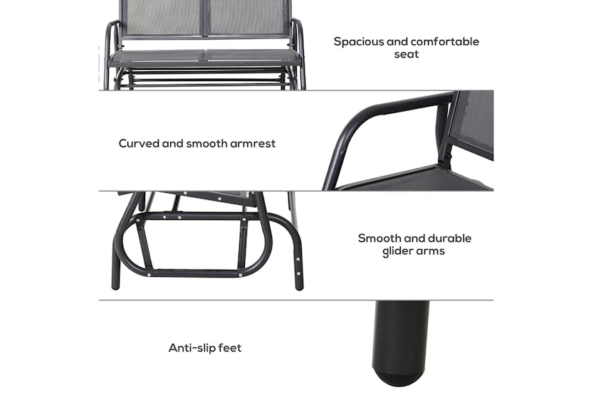 Outsunny 2-Person Outdoor Glider Bench with Power Coated Steel Frame | Grey Outsunny 2-Person Outdoor Glider Bench with Power Coated Steel Frame | Grey