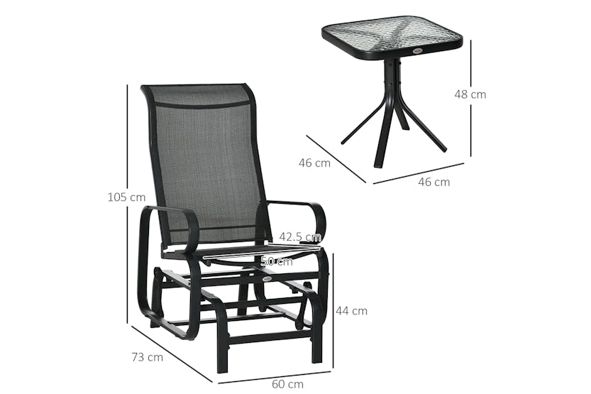 Outsunny Outdoor Glider Chair with Glass Top Table | Black Outsunny Outdoor Glider Chair with Glass Top Table | Black