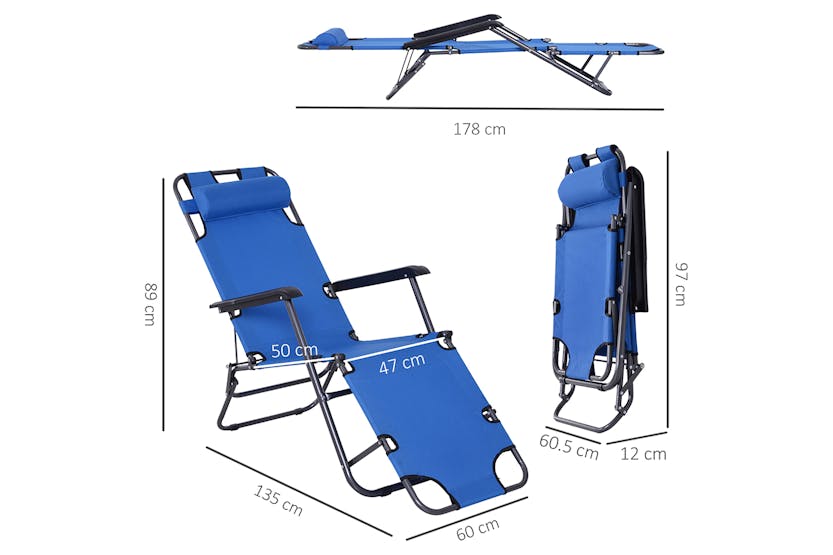 Outsunny Sun Lounger with Pillow | Blue Outsunny Sun Lounger with Pillow | Blue