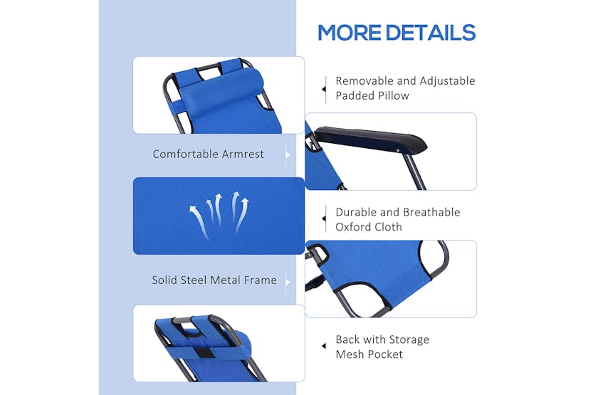 Outsunny Sun Lounger with Pillow | Blue Outsunny Sun Lounger with Pillow | Blue