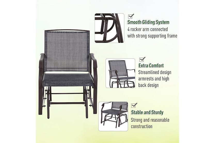 Outsunny Rocking Glider Chair Set with Glass Top Table | Brown/Grey Outsunny Rocking Glider Chair Set with Glass Top Table | Brown/Grey