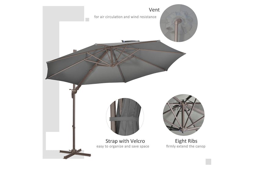 Outsunny 360° Rotation Roma Umbrella | Dark Grey/Dark Brown Outsunny 360° Rotation Roma Umbrella | Dark Grey/Dark Brown