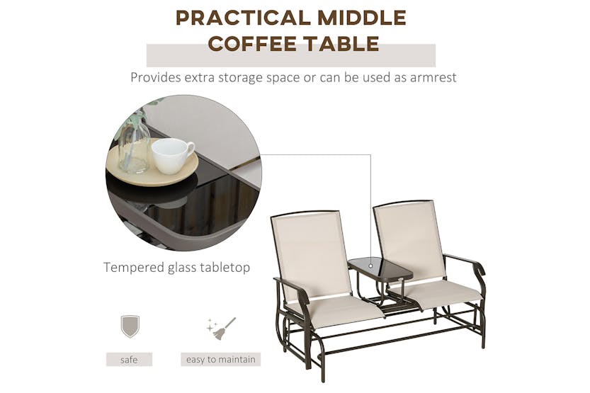 Outsunny 2 Seater Glider Rocking Chair | Brown/Khaki Outsunny 2 Seater Glider Rocking Chair | Brown/Khaki