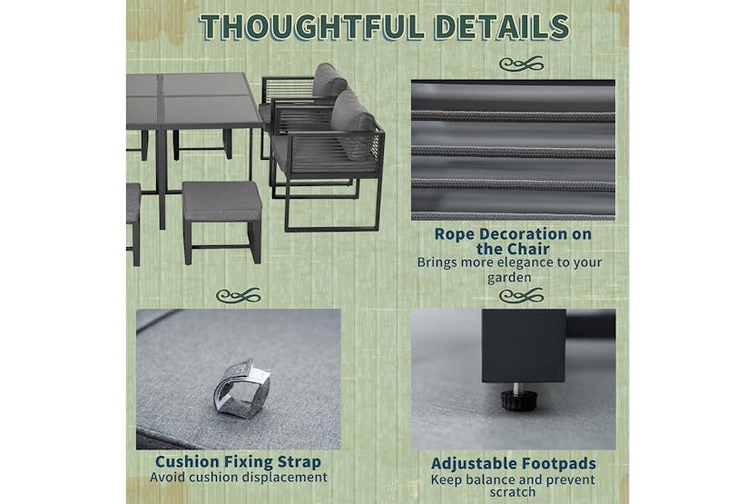 Outsunny 8-Seater Dining Cube Set with Cushion Footstool | Grey Outsunny 8-Seater Dining Cube Set with Cushion Footstool | Grey