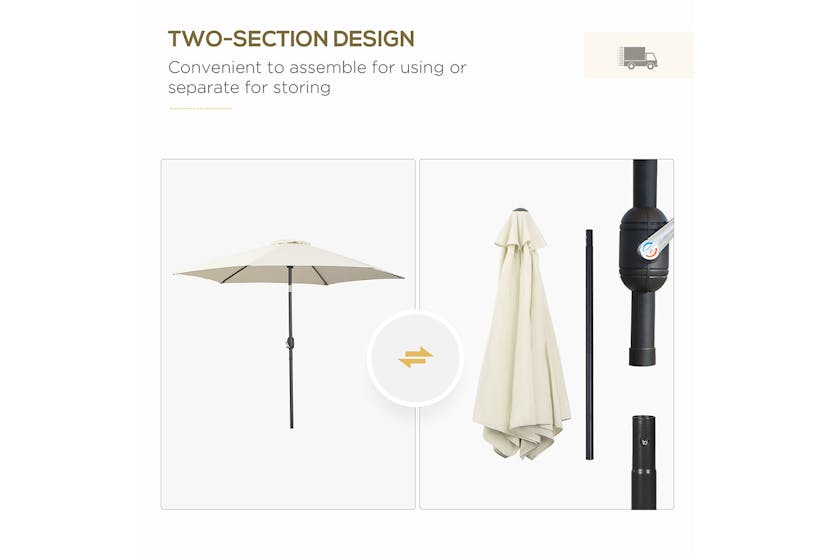 Outsunny Outdoor Garden Tilt Umbrella Sun Parasol | Cream White Outsunny Outdoor Garden Tilt Umbrella Sun Parasol | Cream White