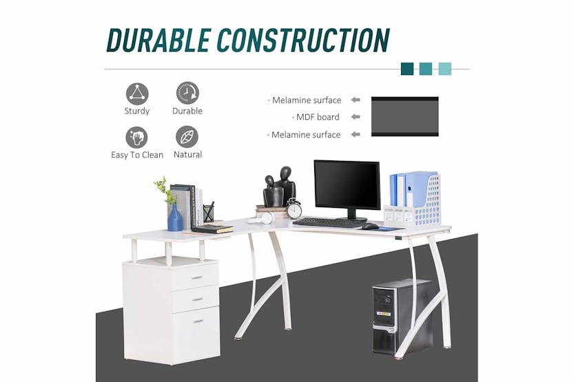 Homcom Home Office Desk | Storage Drawer | White Homcom Home Office Desk | Storage Drawer | White