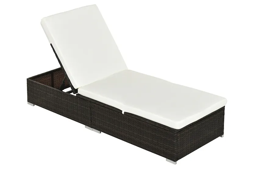 Outsunny Sun Lounger Single Adjustable Recliner Day Bed | Brown/Cream White Outsunny Sun Lounger Single Adjustable Recliner Day Bed | Brown/Cream White
