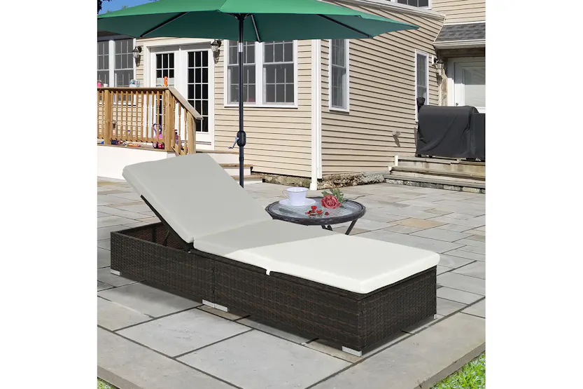 Outsunny Sun Lounger Single Adjustable Recliner Day Bed | Brown/Cream White Outsunny Sun Lounger Single Adjustable Recliner Day Bed | Brown/Cream White