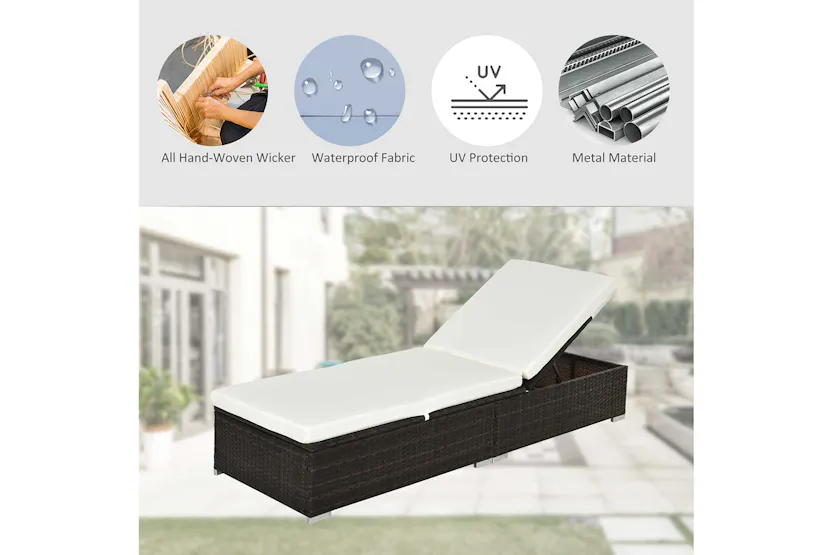 Outsunny Sun Lounger Single Adjustable Recliner Day Bed | Brown/Cream White Outsunny Sun Lounger Single Adjustable Recliner Day Bed | Brown/Cream White