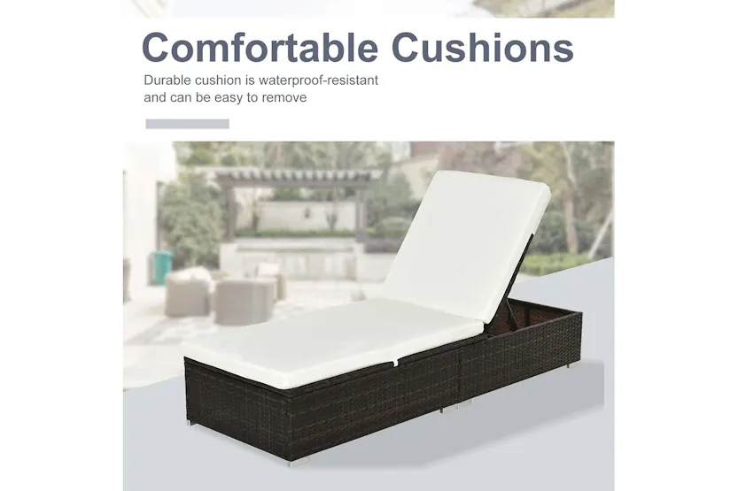 Outsunny Sun Lounger Single Adjustable Recliner Day Bed | Brown/Cream White Outsunny Sun Lounger Single Adjustable Recliner Day Bed | Brown/Cream White