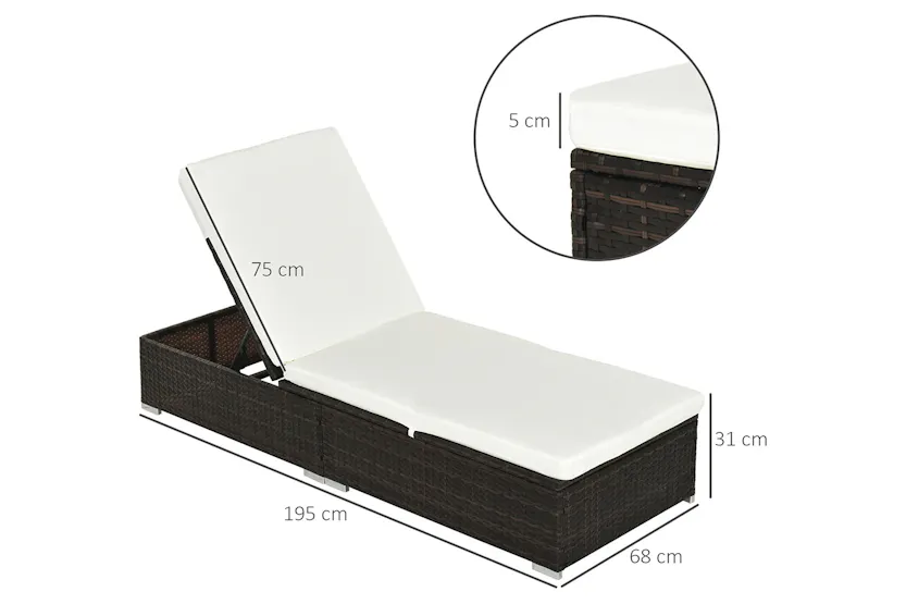 Outsunny Sun Lounger Single Adjustable Recliner Day Bed | Brown/Cream White Outsunny Sun Lounger Single Adjustable Recliner Day Bed | Brown/Cream White