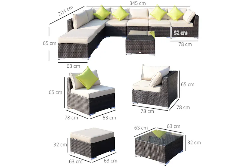 Outsunny Rattan Sofa Set | Brown | Set of 8 Outsunny Rattan Sofa Set | Brown | Set of 8