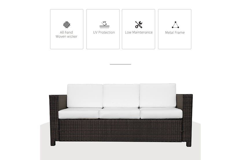 Outsunny 3 Seater Sofa | Rattan | Brown Outsunny 3 Seater Sofa | Rattan | Brown