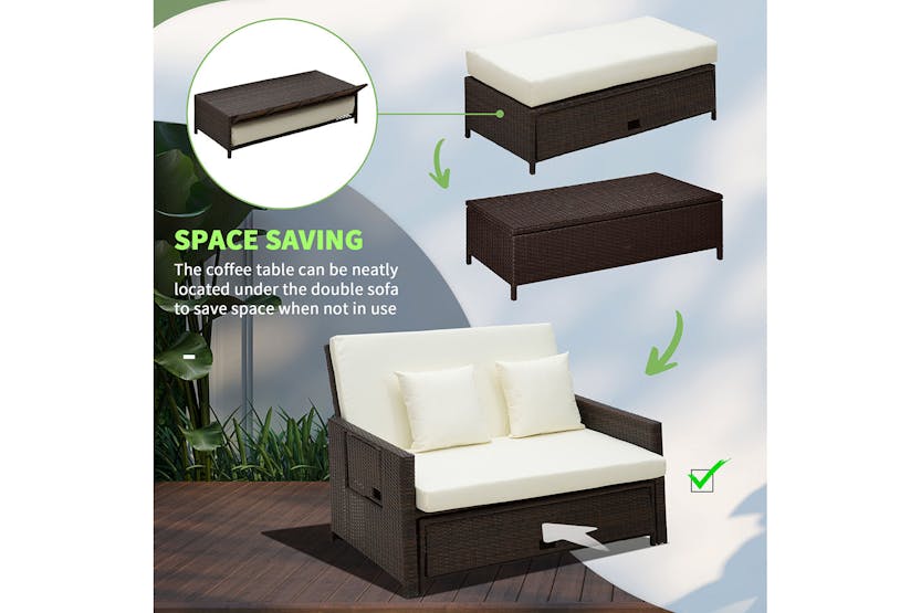 Outsunny 2-Seater Rattan Day Bed with Drink Trays | Brown Outsunny 2-Seater Rattan Day Bed with Drink Trays | Brown