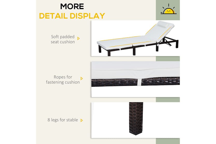 Outsunny Outdoor Sun Lounger | Off-White/Brown Outsunny Outdoor Sun Lounger | Off-White/Brown