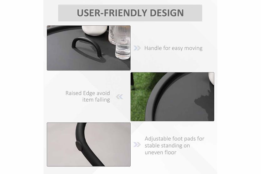 Outsunny Round Coffee Table with Handle | Black Outsunny Round Coffee Table with Handle | Black