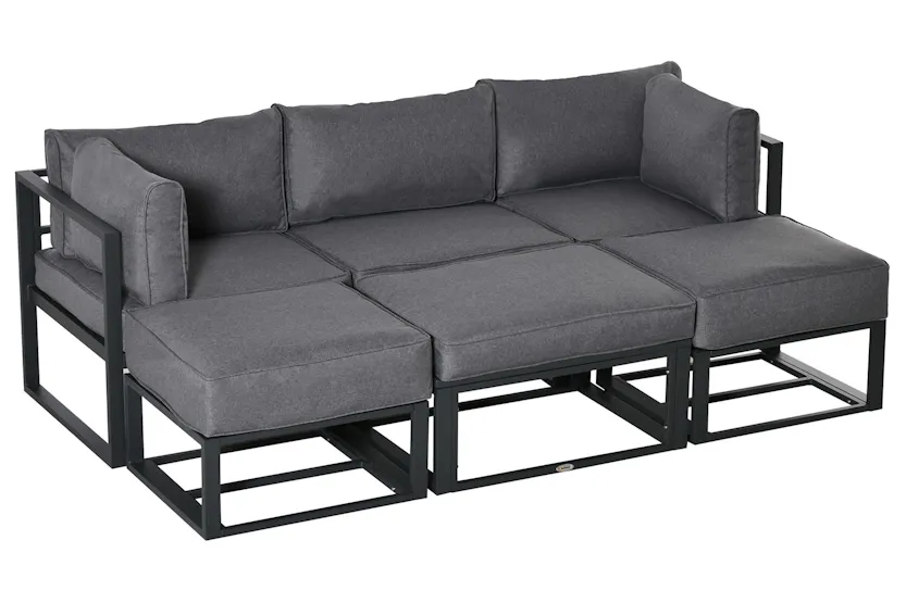 Outsunny Outdoor Sectional Sofa Set with Coffee Table and Cushions | 6 Pieces | Grey Outsunny Outdoor Sectional Sofa Set with Coffee Table and Cushions | 6 Pieces | Grey