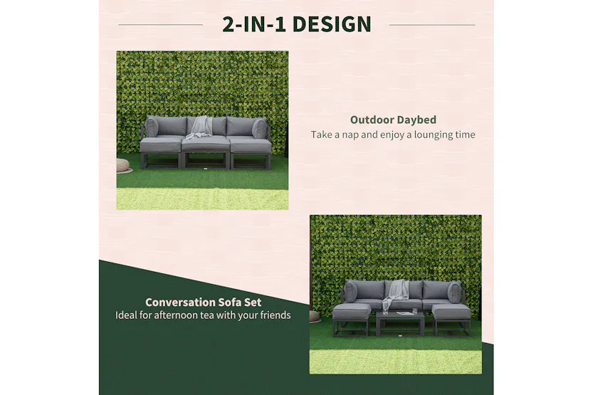 Outsunny Outdoor Sectional Sofa Set with Coffee Table and Cushions | 6 Pieces | Grey Outsunny Outdoor Sectional Sofa Set with Coffee Table and Cushions | 6 Pieces | Grey