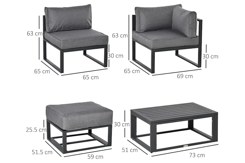 Outsunny Outdoor Sectional Sofa Set with Coffee Table and Cushions | 6 Pieces | Grey Outsunny Outdoor Sectional Sofa Set with Coffee Table and Cushions | 6 Pieces | Grey