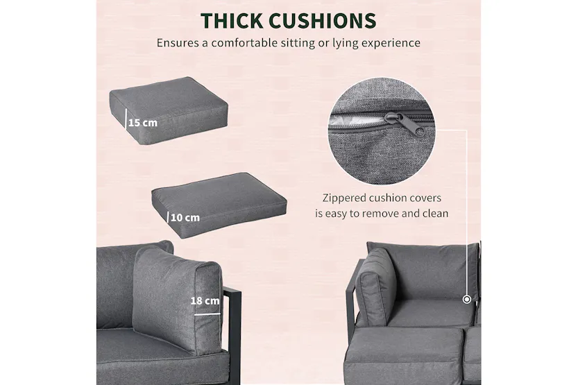 Outsunny Outdoor Sectional Sofa Set with Coffee Table and Cushions | 6 Pieces | Grey Outsunny Outdoor Sectional Sofa Set with Coffee Table and Cushions | 6 Pieces | Grey
