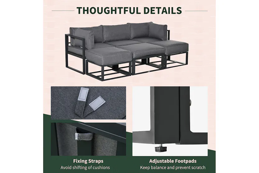Outsunny Outdoor Sectional Sofa Set with Coffee Table and Cushions | 6 Pieces | Grey Outsunny Outdoor Sectional Sofa Set with Coffee Table and Cushions | 6 Pieces | Grey