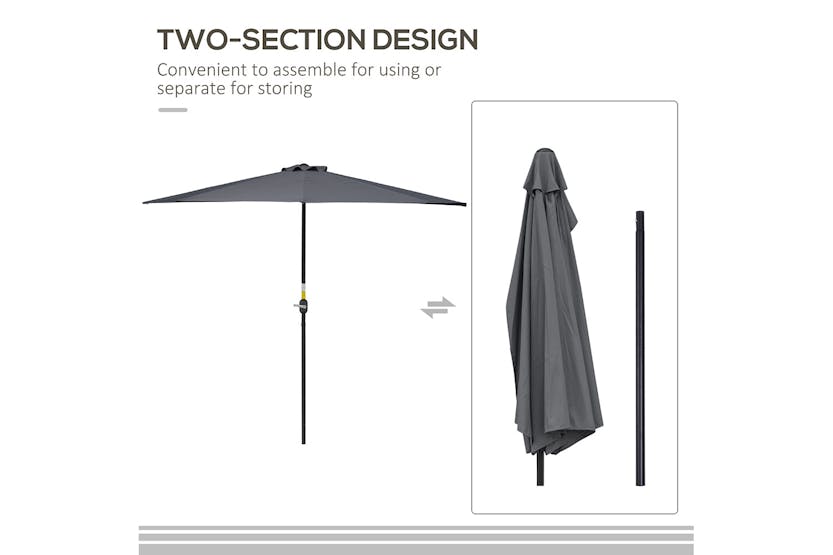 Outsunny 3 m Half Round Umbrella Parasol | Grey Outsunny 3 m Half Round Umbrella Parasol | Grey