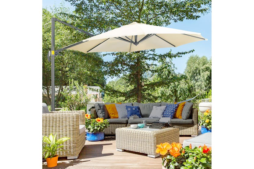 Outsunny 360° Rotation Parasol Umbrella | Cream White Outsunny 360° Rotation Parasol Umbrella | Cream White