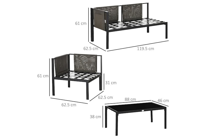 Outsunny Metal Garden Furniture Set with Glass Table & Mesh Pockets | 4 Pieces Outsunny Metal Garden Furniture Set with Glass Table & Mesh Pockets | 4 Pieces
