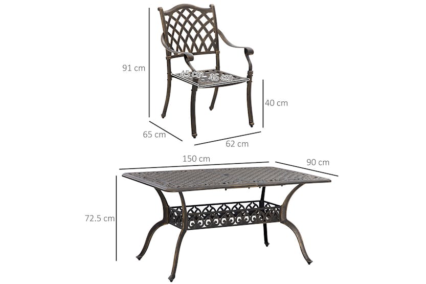 Outsunny Dining Set with Cushioned Chairs | Bronze Tone/Khaki | 7 Pieces Outsunny Dining Set with Cushioned Chairs | Bronze Tone/Khaki | 7 Pieces