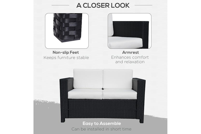 Outsunny Rattan 2 Seater Sofa | Black Outsunny Rattan 2 Seater Sofa | Black