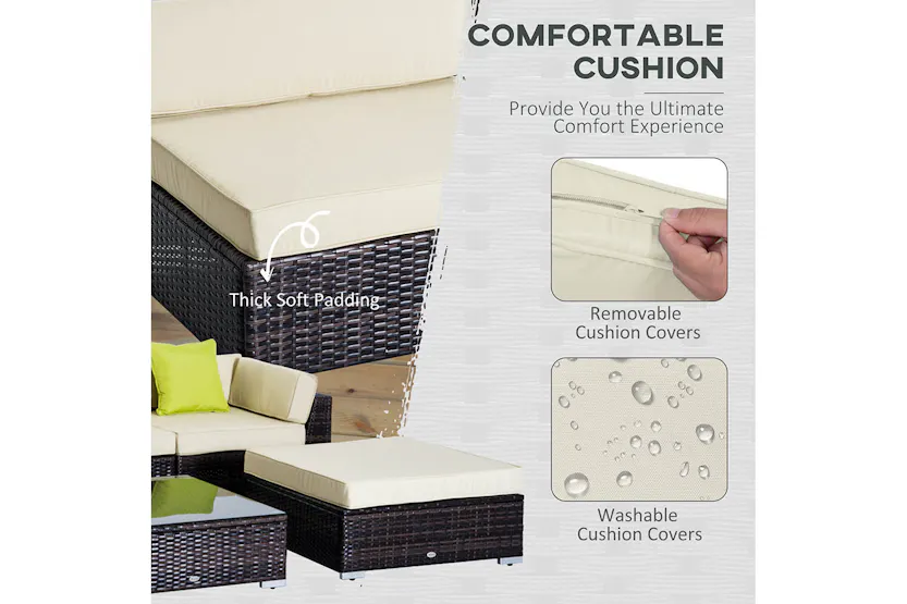 Outsunny Rattan Sofa Set | Brown/Beige Outsunny Rattan Sofa Set | Brown/Beige