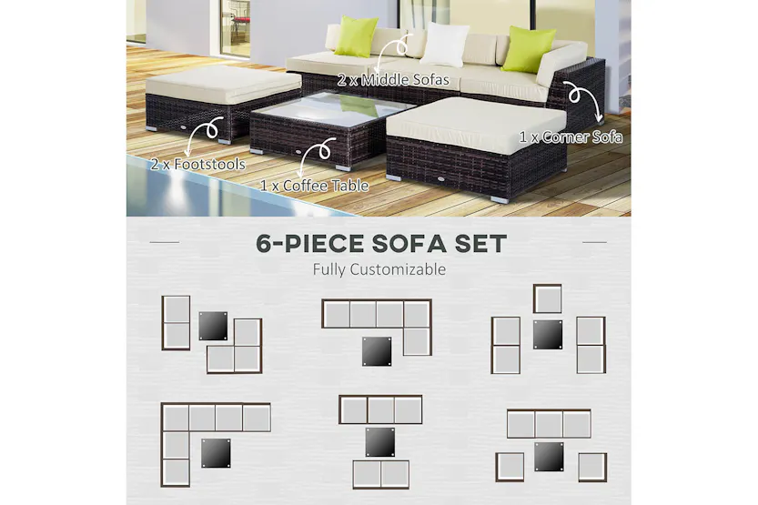 Outsunny Rattan Sofa Set | Brown/Beige Outsunny Rattan Sofa Set | Brown/Beige