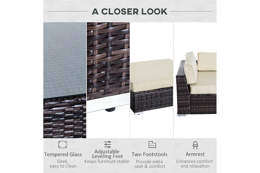 Outsunny Rattan Sofa Set | Brown/Beige Outsunny Rattan Sofa Set | Brown/Beige