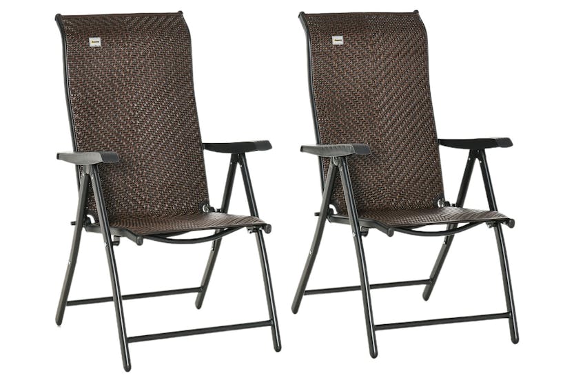 Outsunny Wicker Folding Armrests Chair Set | Red Brown | 2 Pieces Outsunny Wicker Folding Armrests Chair Set | Red Brown | 2 Pieces