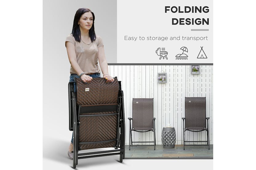 Outsunny Wicker Folding Armrests Chair Set | Red Brown | 2 Pieces Outsunny Wicker Folding Armrests Chair Set | Red Brown | 2 Pieces