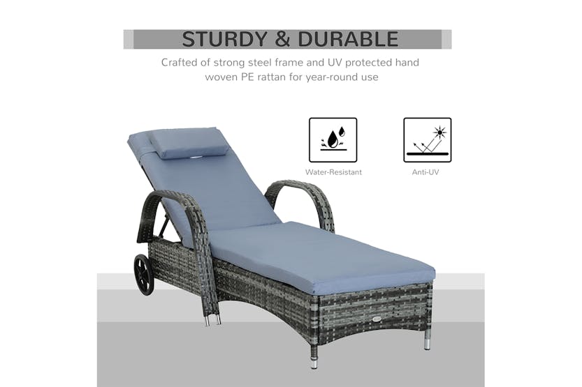 Outsunny Adjustable Rattan Sun Lounger | Grey Outsunny Adjustable Rattan Sun Lounger | Grey